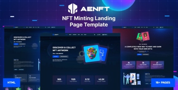 Aenft v1.0 – NFT Minting or Collection Landing Page HTML Template Free